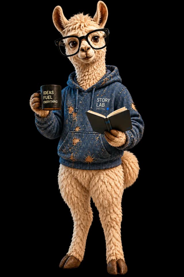Quill holding a field notebook and coffee